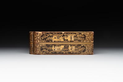 A Chinese Canton export gilt-lacquered chess and backgammon board, 19th C.