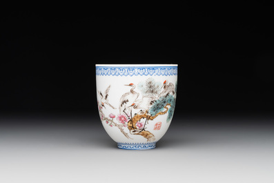 Five Chinese famille rose eggshell bowls and a cup, 20th C.