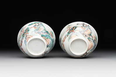 Two Chinese famille rose cups and three saucers with a fine landscape design, Yongzheng/Qianlong