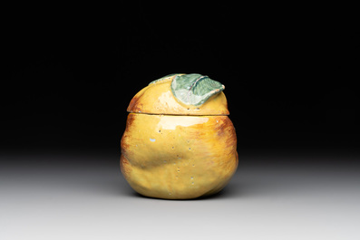 A polychrome Dutch Delft apple-form box and cover, 18th C.