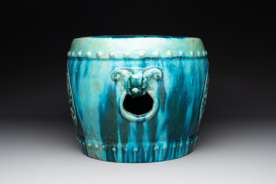 A Chinese turquoise-glazed garden seat, 19th C.
