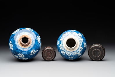 A Chinese wucai vase and seven blue and white jarlets, 19th C.