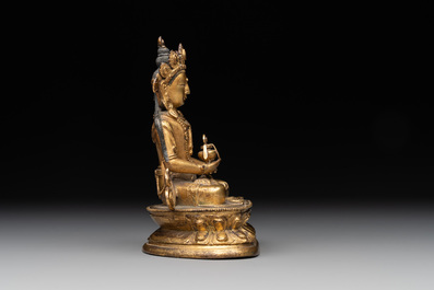 A Sino-Tibetan gilt bronze Buddha Amitayus, 18th C.