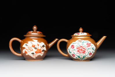 Four Chinese capucin-brown-ground teapots, Yongzheng/Qianlong