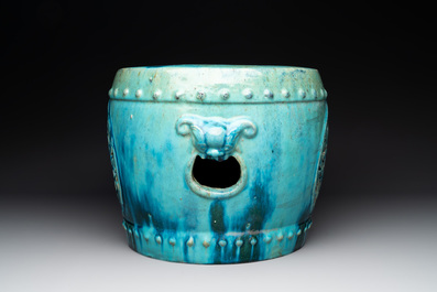 A Chinese turquoise-glazed garden seat, 19th C.