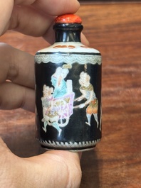 Six Chinese famille verte and rose snuff bottles, shou mark, 19/20th C.