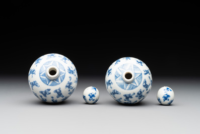 A Chinese wucai vase and seven blue and white jarlets, 19th C.