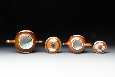 Four Chinese capucin-brown-ground teapots, Yongzheng/Qianlong