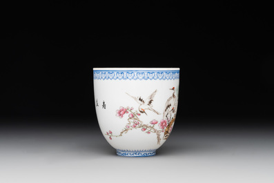 Five Chinese famille rose eggshell bowls and a cup, 20th C.