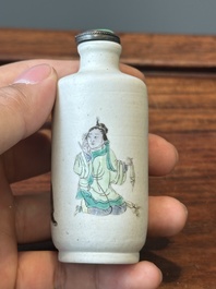 Six Chinese famille verte and rose snuff bottles, shou mark, 19/20th C.