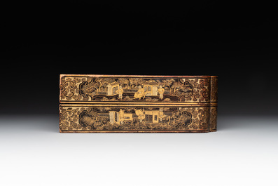 A Chinese Canton export gilt-lacquered chess and backgammon board, 19th C.