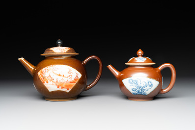 Four Chinese capucin-brown-ground teapots, Yongzheng/Qianlong