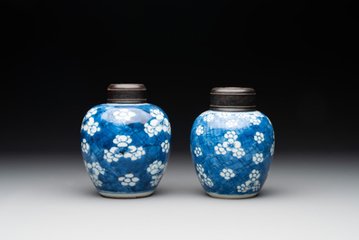 A Chinese wucai vase and seven blue and white jarlets, 19th C.