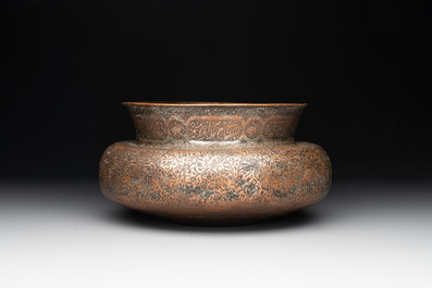 A tinned and black-enamelled copper basin, Iran, Safavid, 17th C.