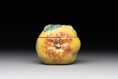 A polychrome Dutch Delft apple-form box and cover, 18th C.