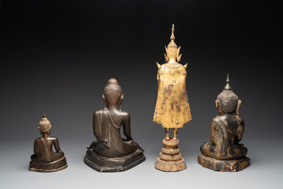 A group of four bronze Buddhas, Thailand, 19th C.