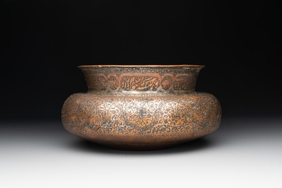 A tinned and black-enamelled copper basin, Iran, Safavid, 17th C.