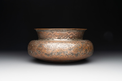 A tinned and black-enamelled copper basin, Iran, Safavid, 17th C.