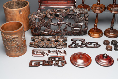 A large collection of 103 Chinese wooden stands, covers and other wood works, 19/20th C.