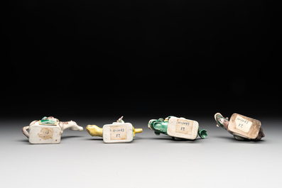 Eight Chinese verte biscuit figures riding mythical animals, 19/20th C.