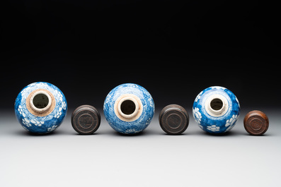 A Chinese wucai vase and seven blue and white jarlets, 19th C.