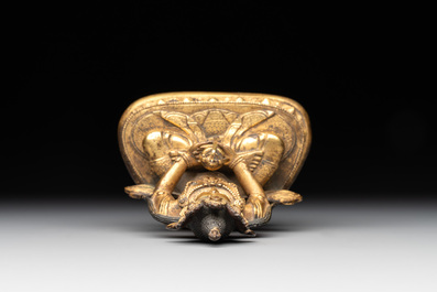 A Sino-Tibetan gilt bronze Buddha Amitayus, 18th C.