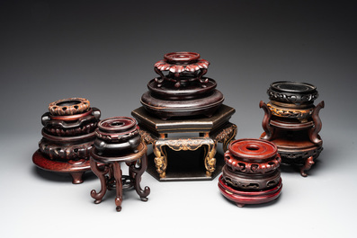 A large collection of 103 Chinese wooden stands, covers and other wood works, 19/20th C.