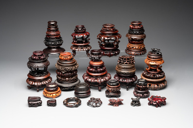 A large collection of 103 Chinese wooden stands, covers and other wood works, 19/20th C.