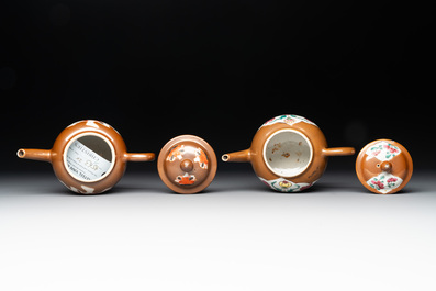Four Chinese capucin-brown-ground teapots, Yongzheng/Qianlong