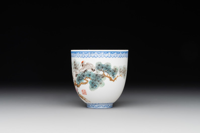 Five Chinese famille rose eggshell bowls and a cup, 20th C.
