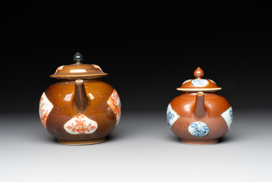 Four Chinese capucin-brown-ground teapots, Yongzheng/Qianlong