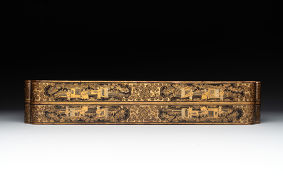 A Chinese Canton export gilt-lacquered chess and backgammon board, 19th C.