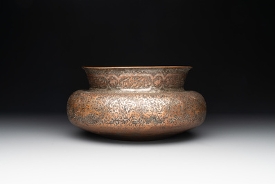A tinned and black-enamelled copper basin, Iran, Safavid, 17th C.