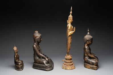 A group of four bronze Buddhas, Thailand, 19th C.