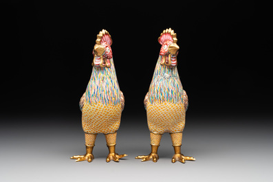 A pair of Chinese Canton enamel roosters, 20th C.