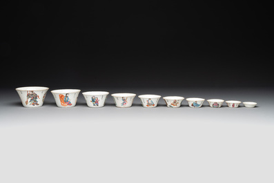 A rare set of ten Chinese famille rose 'Wu Shuang Pu' nesting bowls, 19th C.