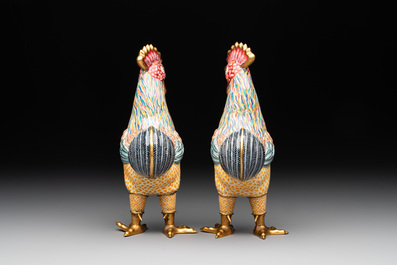A pair of Chinese Canton enamel roosters, 20th C.