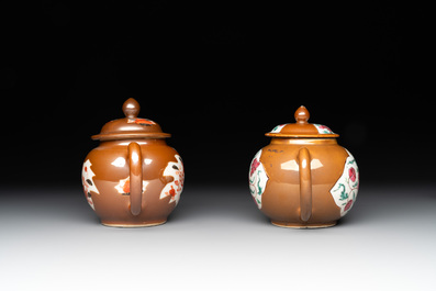 Four Chinese capucin-brown-ground teapots, Yongzheng/Qianlong