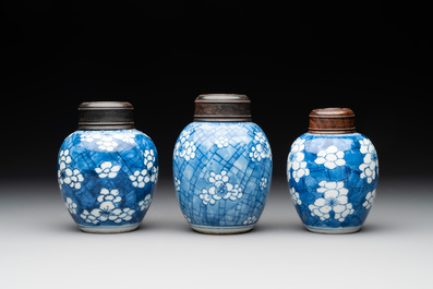 A Chinese wucai vase and seven blue and white jarlets, 19th C.