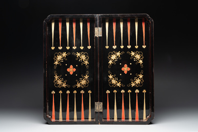 A Chinese Canton export gilt-lacquered chess and backgammon board, 19th C.