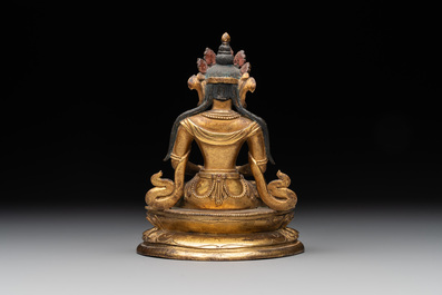 A Sino-Tibetan gilt bronze Buddha Amitayus, 18th C.