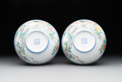 Five Chinese famille rose eggshell bowls and a cup, 20th C.