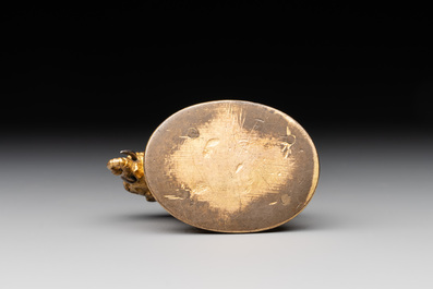 A Chinese pink quartz-inset gilt bronze elephant, 18th C.
