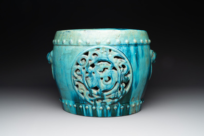 A Chinese turquoise-glazed garden seat, 19th C.