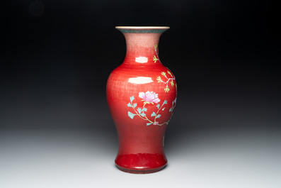 A Chinese flamb&eacute;-glazed famille-rose-decorated vase, 19th C.