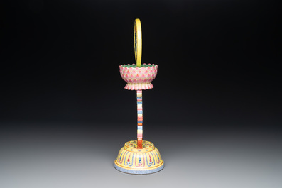 A large Chinese famille rose Buddhist emblem altar ornament, Qianlong mark and of the period