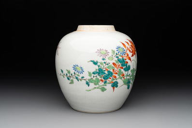 A Chinese famille rose jar with floral design, Qianlong mark and of the period