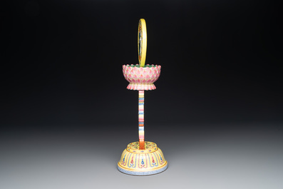 A large Chinese famille rose Buddhist emblem altar ornament, Qianlong mark and of the period