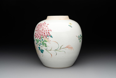 A Chinese famille rose jar with floral design, Qianlong mark and of the period