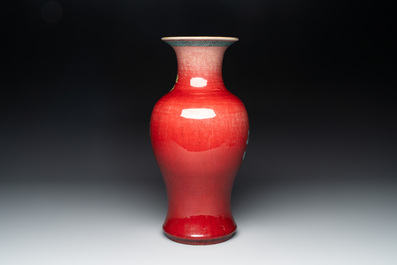 A Chinese flamb&eacute;-glazed famille-rose-decorated vase, 19th C.